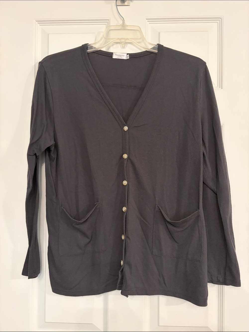 Naggoo Charcoal Button-Front V-Neck Top